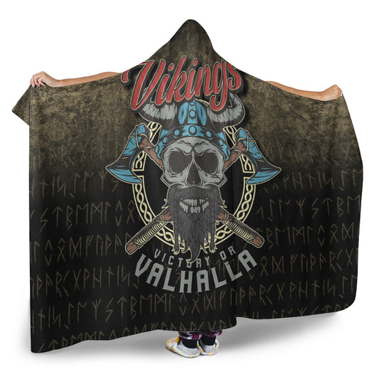 VikingStyle Hooded Blanket - Vikings-Victory-or-Valhalla-Skull-With-Crossed- Axe Hooded Blanket A7