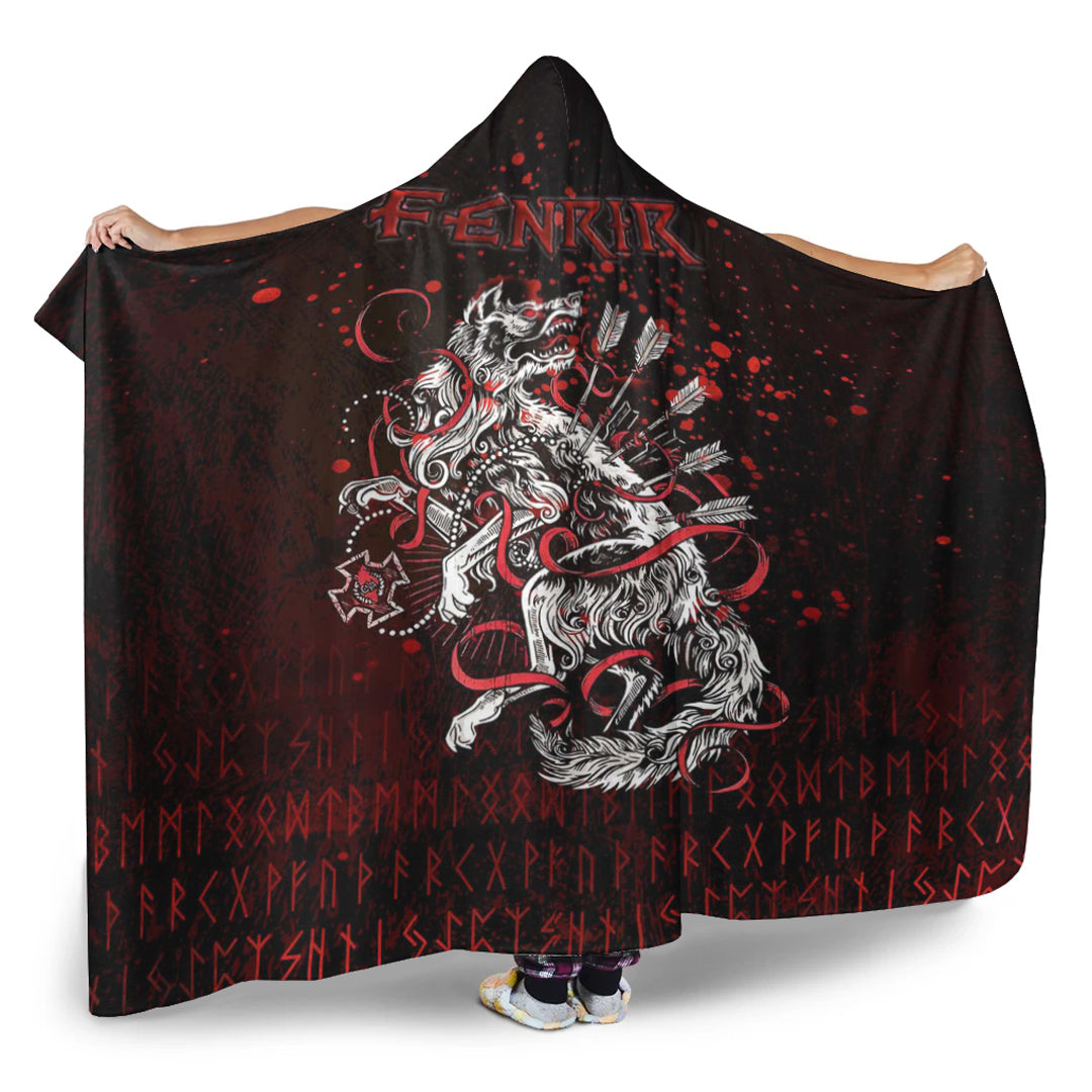 VikingStyle Hooded Blanket - Fenrir and Arrow on Blood Background Hooded Blanket A35