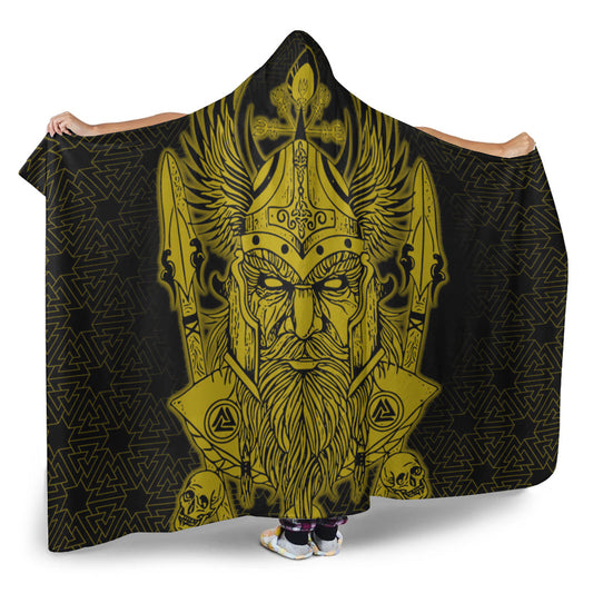 VikingStyle Hooded Blanket -Odin And Raven Gold Viking Homeset Hooded Blanket A95