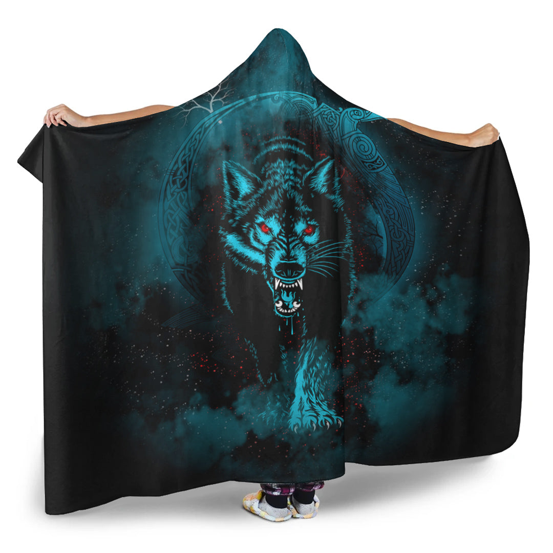 VikingStyle Hooded Blanket - Moon Wolf Tattoo Hooded Blanket A31