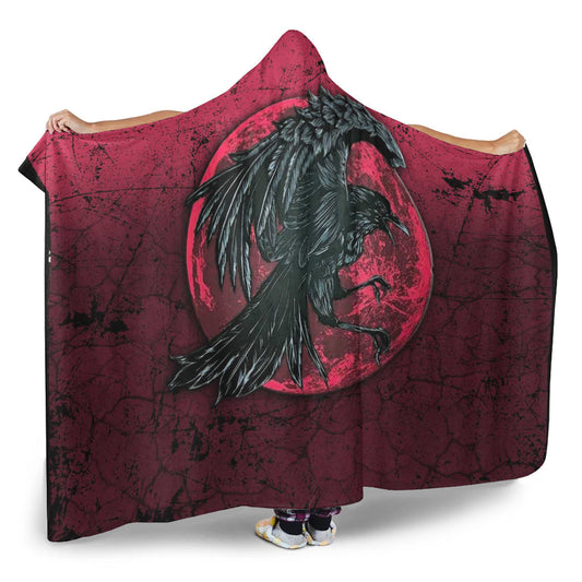 VikingStyle Hooded Blanket - Raven and Blood Moon Brush Style Hooded Blanket A35