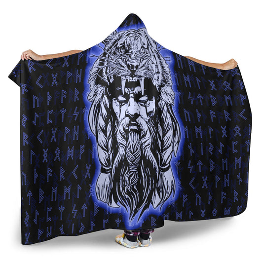 VikingStyle Hooded Blanket -Wolf Odin Viking Set Blue Hooded Blanket A95