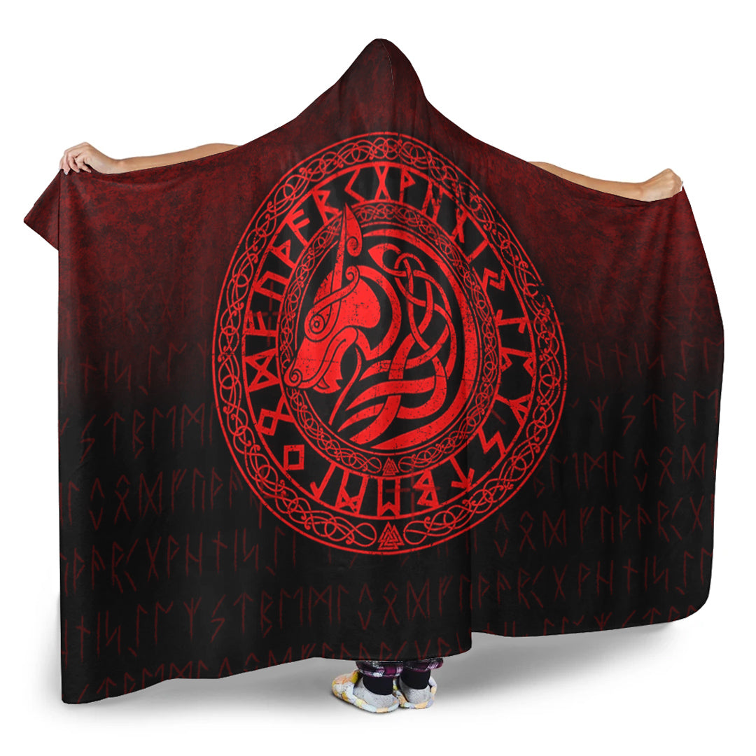 VikingStyle Hooded Blanket - Viking Wolf - Red Version Hooded Blanket A7