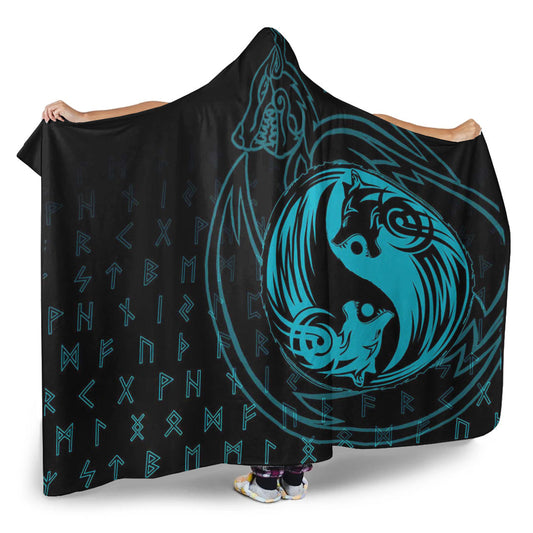 VikingStyle Hooded Blanket - Skoll and Hati Cyan Hooded Blanket A94