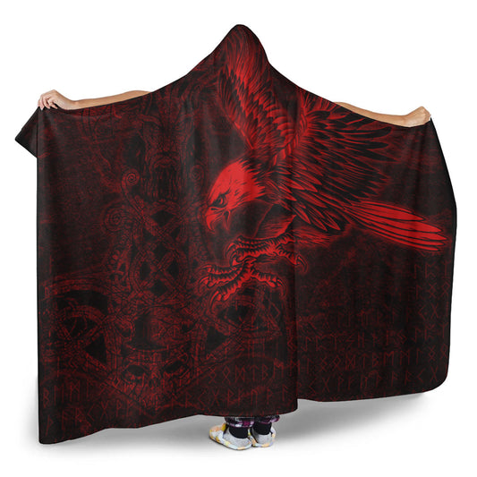 VikingStyle Hooded Blanket - Raven Mjolnir Red Hooded Blanket A95