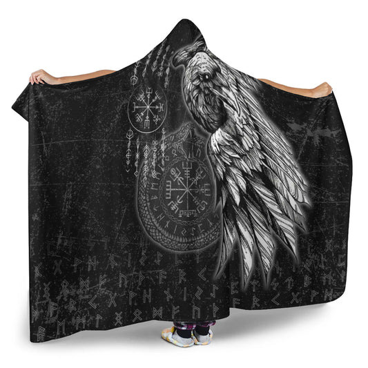 VikingStyle Hooded Blanket - Raven and Ourobos and Runes Hooded Blanket A35