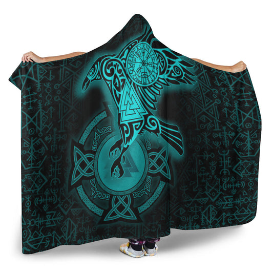 VikingStyle Hooded Blanket -Celtic Raven Turquoise Viking Homeset Hooded Blanket A95