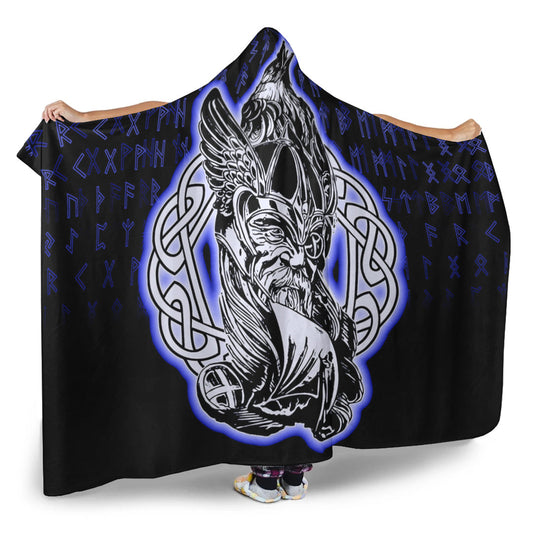 VikingStyle Hooded Blanket -Odin Raven Viking Set Blue Hooded Blanket A95