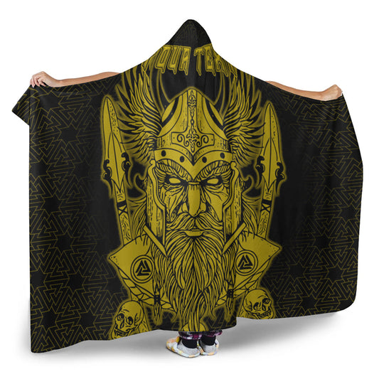 VikingStyle Hooded Blanket -Odin And Raven Gold Text Viking Homeset Hooded Blanket A95