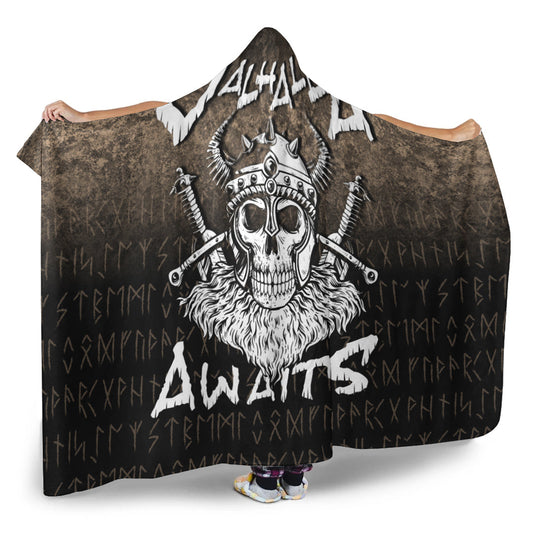 VikingStyle Hooded Blanket - Valhalla Awaits Viking Skull Warrior Axe Hooded Blanket A7