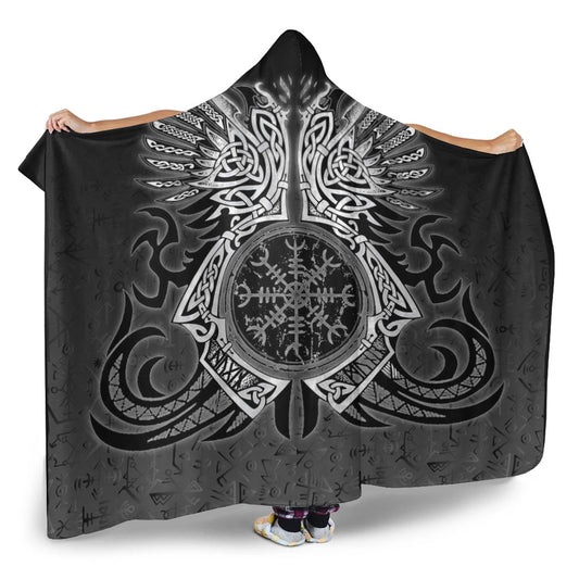 VikingStyle Hooded Blanket - Two Raven Celtic Shield Maiden Hooded Blanket A95