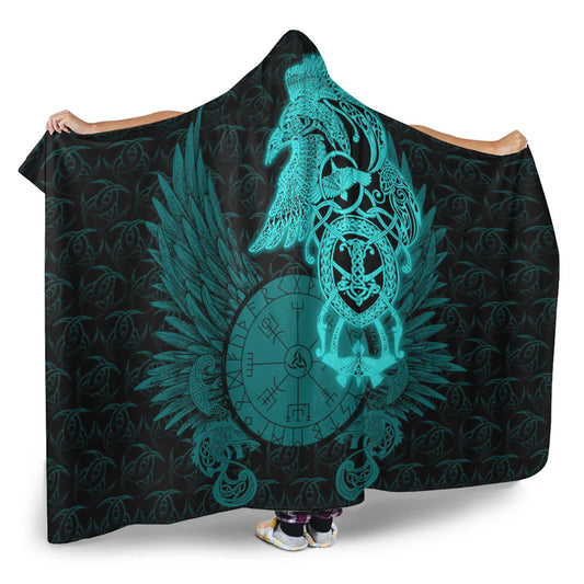 VikingStyle Hooded Blanket - Raven Ving Turquoise Hooded Blanket A95