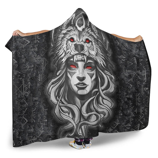 VikingStyle Hooded Blanket - Valkyries And Bear Raven Turquoise Maiden Hooded Blanket A95