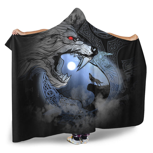 VikingStyle Hooded Blanket - Fenrir And Moon Hooded Blanket A31