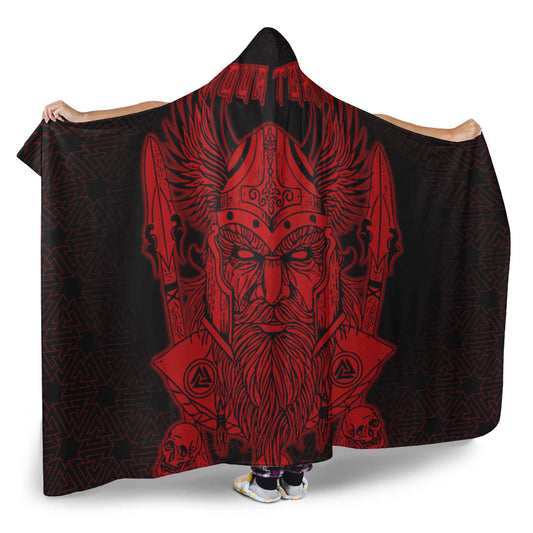 VikingStyle Hooded Blanket -Odin And Raven Red Text Viking Homeset Hooded Blanket A95