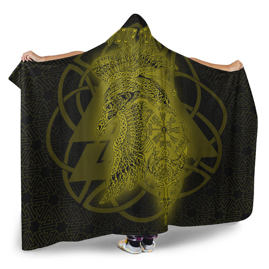VikingStyle Hooded Blanket - Valknut Raven Gold Viking Homeset Hooded Blanket A95