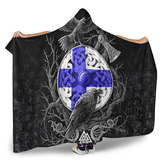 VikingStyle Hooded Blanket - Finland Raven Odin Viking Country Hooded Blanket A95