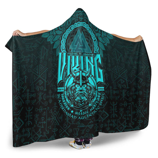 VikingStyle Hooded Blanket -Viking Warriors Valknut Cyan Hooded Blanket A94