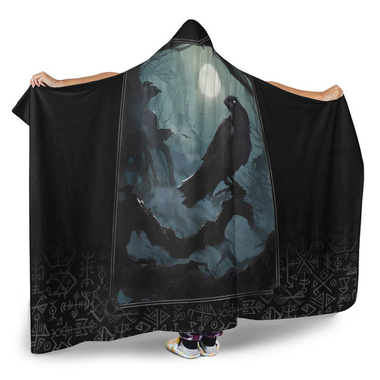 VikingStyle Hooded Blanket - Raven and Viking Gothic Style Hooded Blanket A35