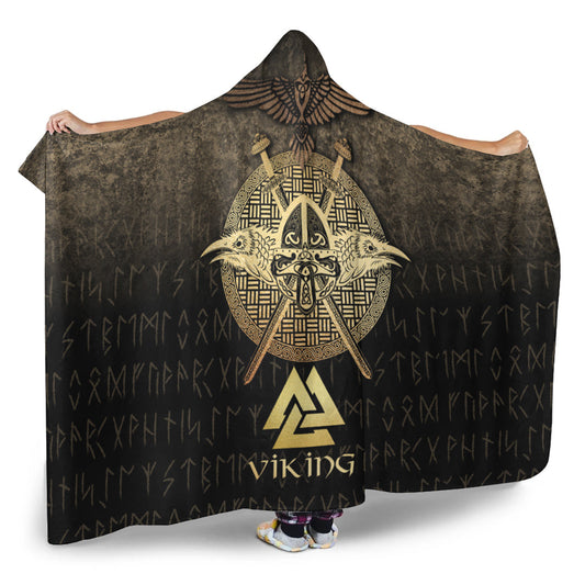 VikingStyle Hooded Blanket - Vikings- Golden- Raven Hooded Blanket A7