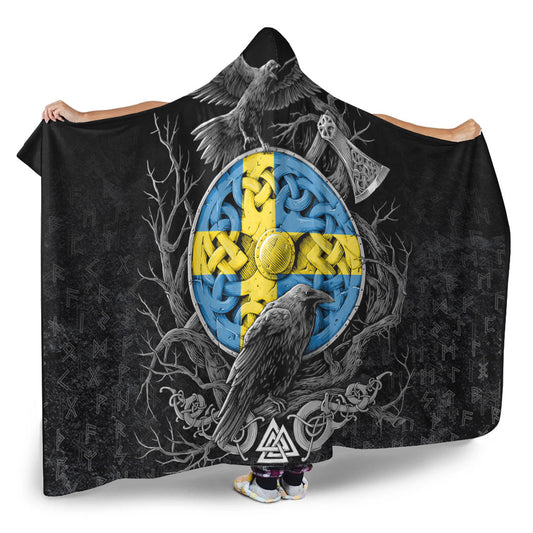 VikingStyle Hooded Blanket - Sweden Raven Odin Viking Country Hooded Blanket A95