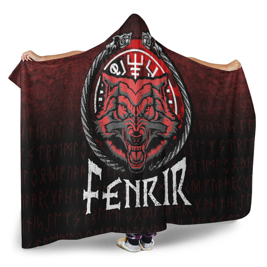 VikingStyle Hooded Blanket - Fenrir Wolf Runes Norse Vikings Hooded Blanket A7