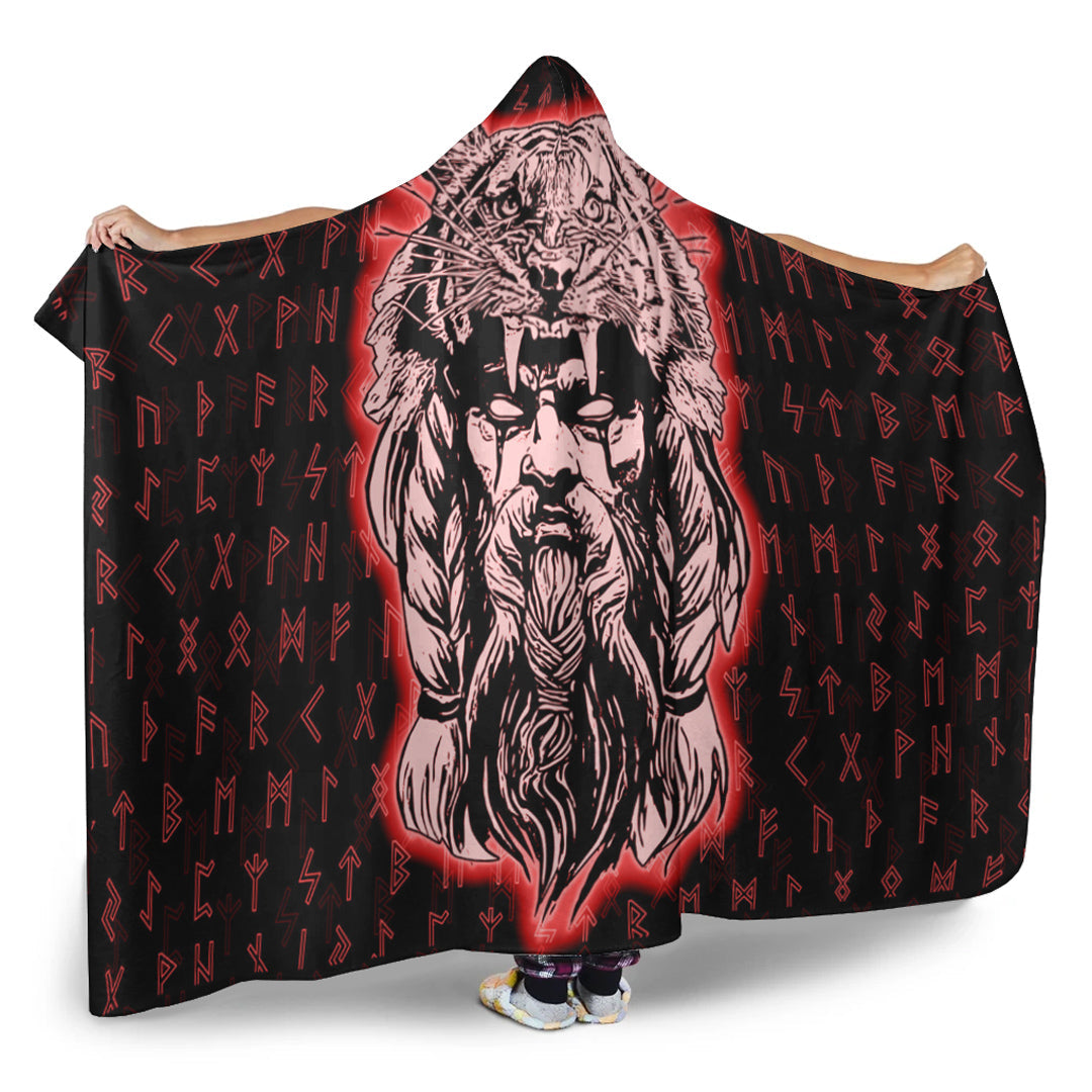 VikingStyle Hooded Blanket -Wolf Odin Viking Set Red Hooded Blanket A95