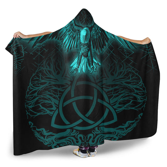 VikingStyle Hooded Blanket - Raven Tree Cletic Turquoise Hooded Blanket A95