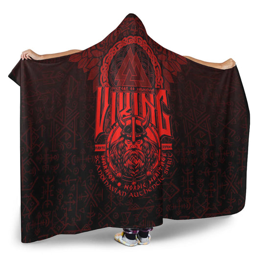 VikingStyle Hooded Blanket -Viking Warriors Valknut Red Hooded Blanket A94