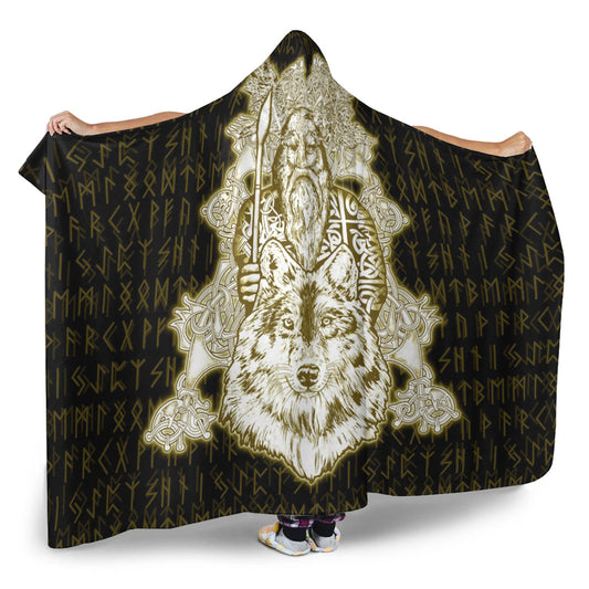 VikingStyle Hooded Blanket -Odin Wolf Viking Set Gold Hooded Blanket A95