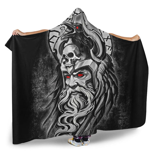 VikingStyle Hooded Blanket - Raven Of Odin Viking Skull Viking Hooded Blanket A95