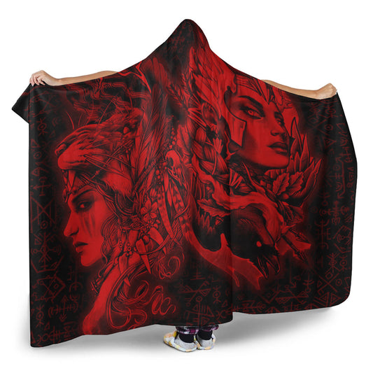 VikingStyle Hooded Blanket - Valkyries And Bear Raven Red Maiden Hooded Blanket A95