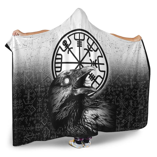 VikingStyle Hooded Blanket - Viking Raven Black and White Vegvisir Hooded Blanket A35