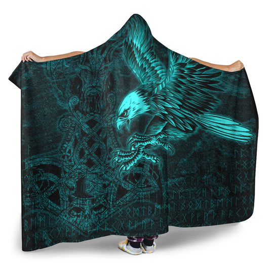 VikingStyle Hooded Blanket - Raven Mjolnir Turquoise Hooded Blanket A95