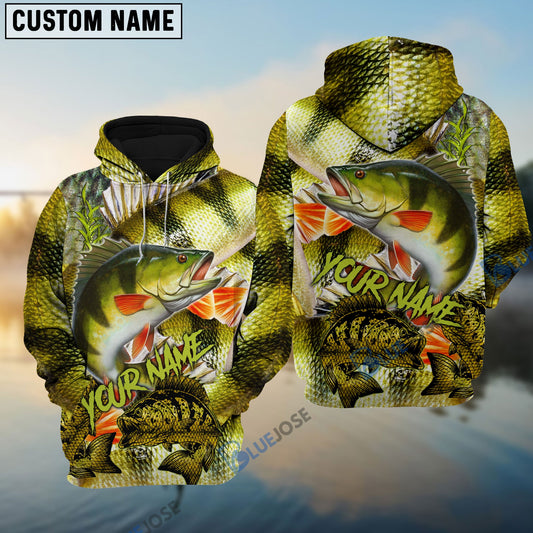 BlueJose Personalized Yellow Perch Custom Name Fishing Shirt