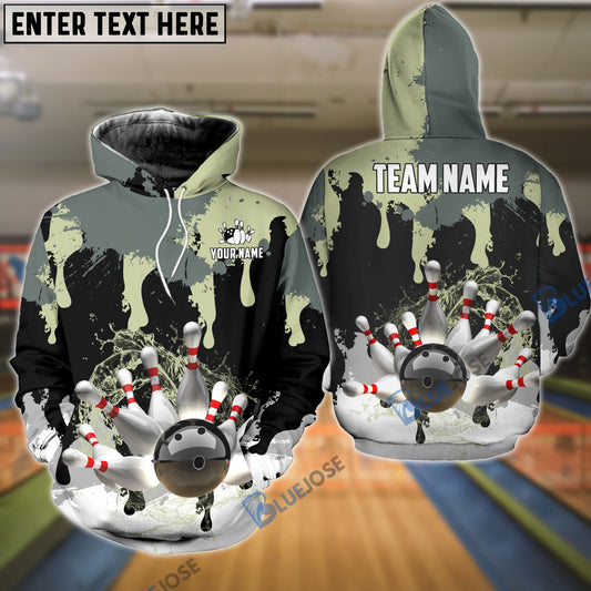 BlueJoses Bowling and Pins Camo Ink Pattern Customized Name, Team Name 3D Shirt