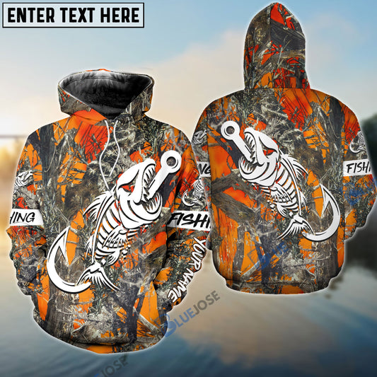 BlueJose Orange Camo Fish Hook Skull Custom Name Long Sleeve