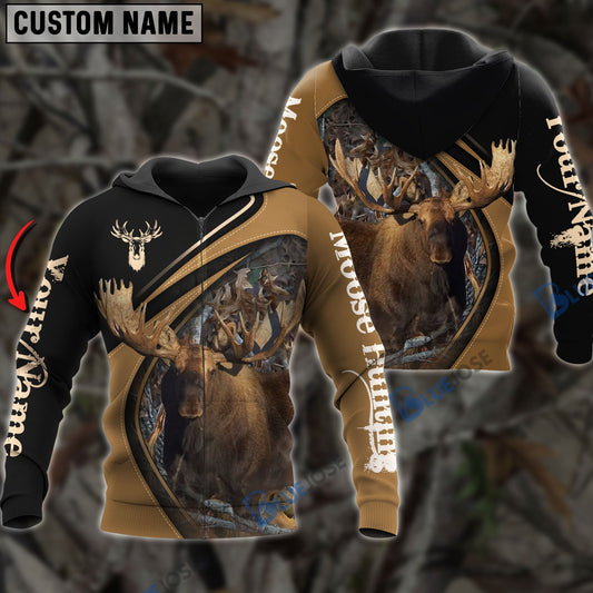 BlueJose Customized Name Moose Hunting Golden Brown 3D Shirts