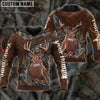 BlueJose Personalized Name Deer Hunting Brown Leather Pattern 3D Shirts