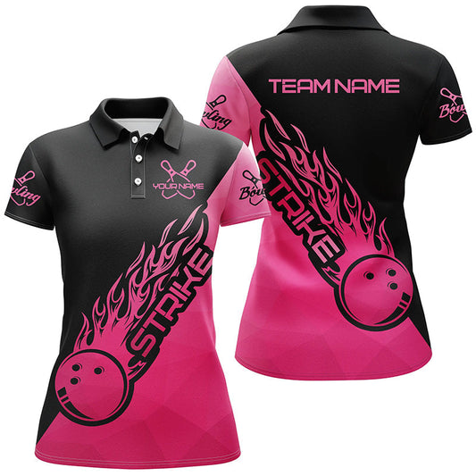 BlueJose Black & Pink Bowling Strike Personalized All Over Printed Shirt For Women
