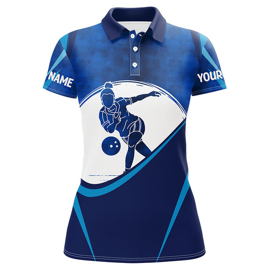BlueJose Blue Bowling Player Customized Name All Over Printed Shirt For Women