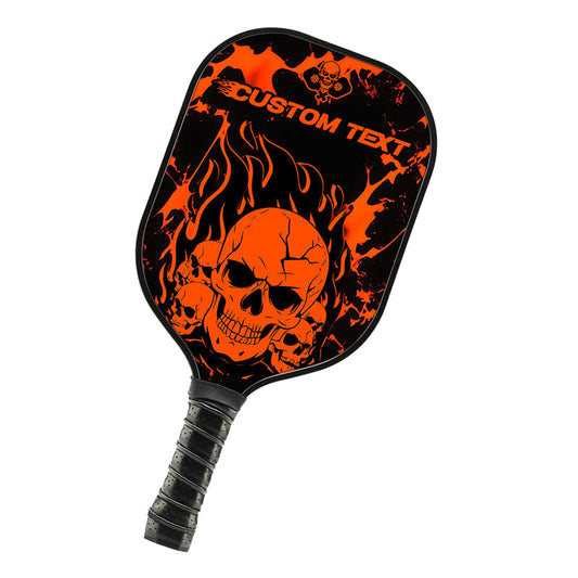 BlueJose Black And Orange Flame Skull Customized Name Pickleball Paddle