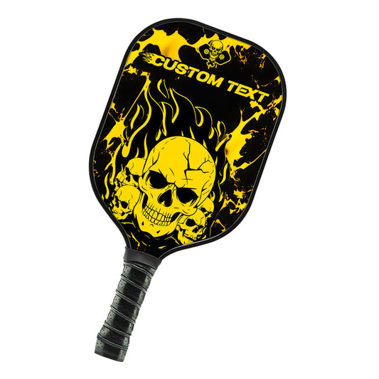 BlueJose Black And Yellow Flame Skull Customized Name Pickleball Paddle