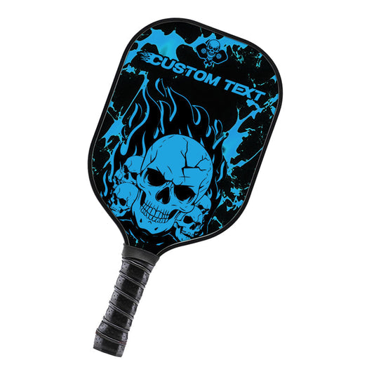 BlueJose Black And Blue Flame Skull Customized Name Pickleball Paddle