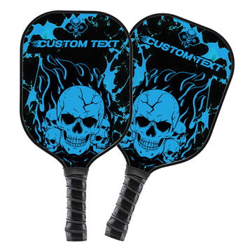 BlueJose Black And Blue Flame Skull Customized Name Pickleball Paddle