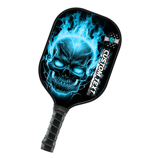 BlueJose Blue Flame Skull Customized Name Pickleball Paddle