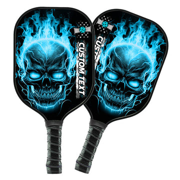 BlueJose Blue Flame Skull Customized Name Pickleball Paddle