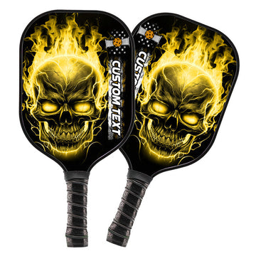 BlueJose Yellow Flame Skull Customized Name Pickleball Paddle