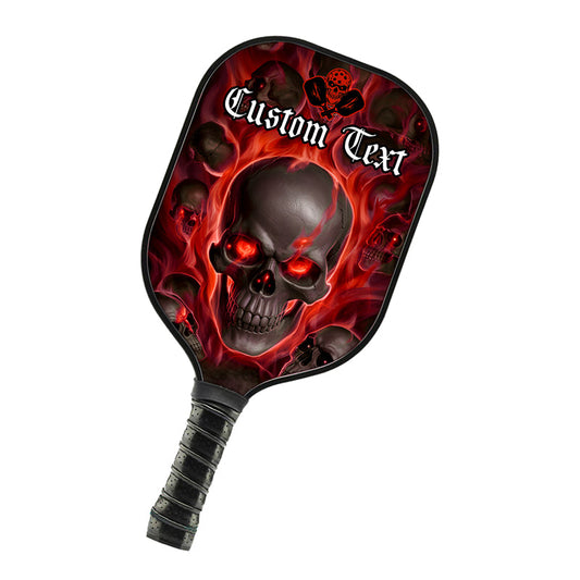 BlueJose Red Flame Skull Customized Name Pickleball Paddle