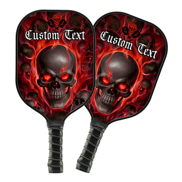 BlueJose Red Flame Skull Customized Name Pickleball Paddle